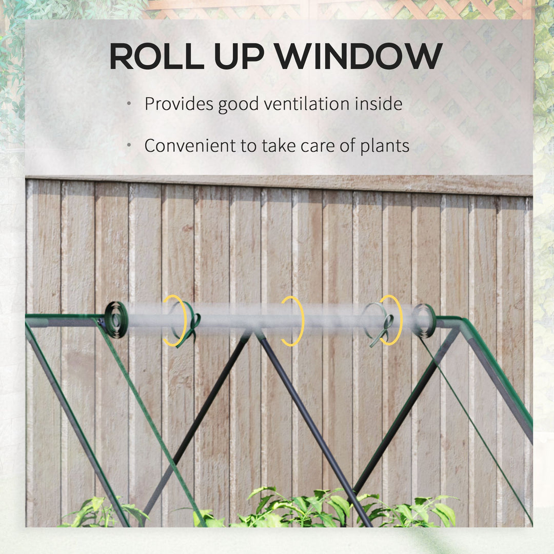 Raised Garden Bed with Greenhouse, Steel Planter Box with Plastic Cover, Roll Up Window, Dual Use for Flowers, Vegetables, Fruits and Herbs, 127L x 95W x 92H cm, Clear