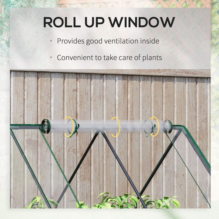 Raised Garden Bed with Greenhouse, Steel Planter Box with Plastic Cover, Roll Up Window, Dual Use for Flowers, Vegetables, Fruits and Herbs, 127L x 95W x 92H cm, Clear
