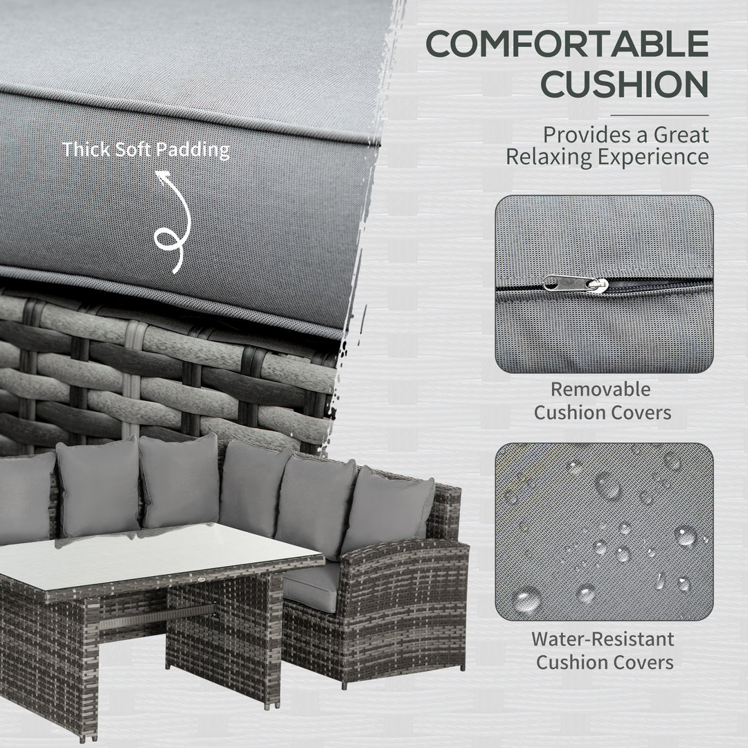 3 PCS PE Rattan Corner Dining Set Outdoor Garden Patio Sofa Table Furniture Set w/ Cushions Grey