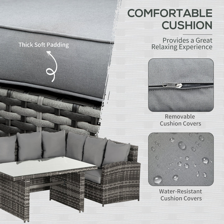 3 PCS PE Rattan Corner Dining Set Outdoor Garden Patio Sofa Table Furniture Set w/ Cushions Grey