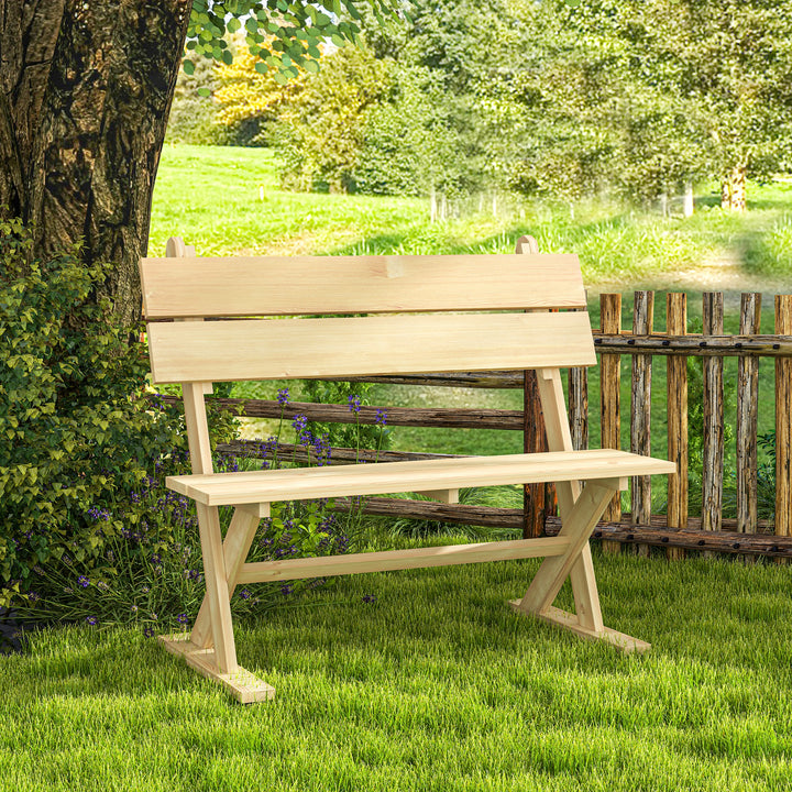 2 Seater Wooden Garden Bench, Fir Wood Outdoor Bench, Garden Loveseat with Slatted Seat, Sloping Back and Wide Feet for Patio, Park, Natural Wood Finish