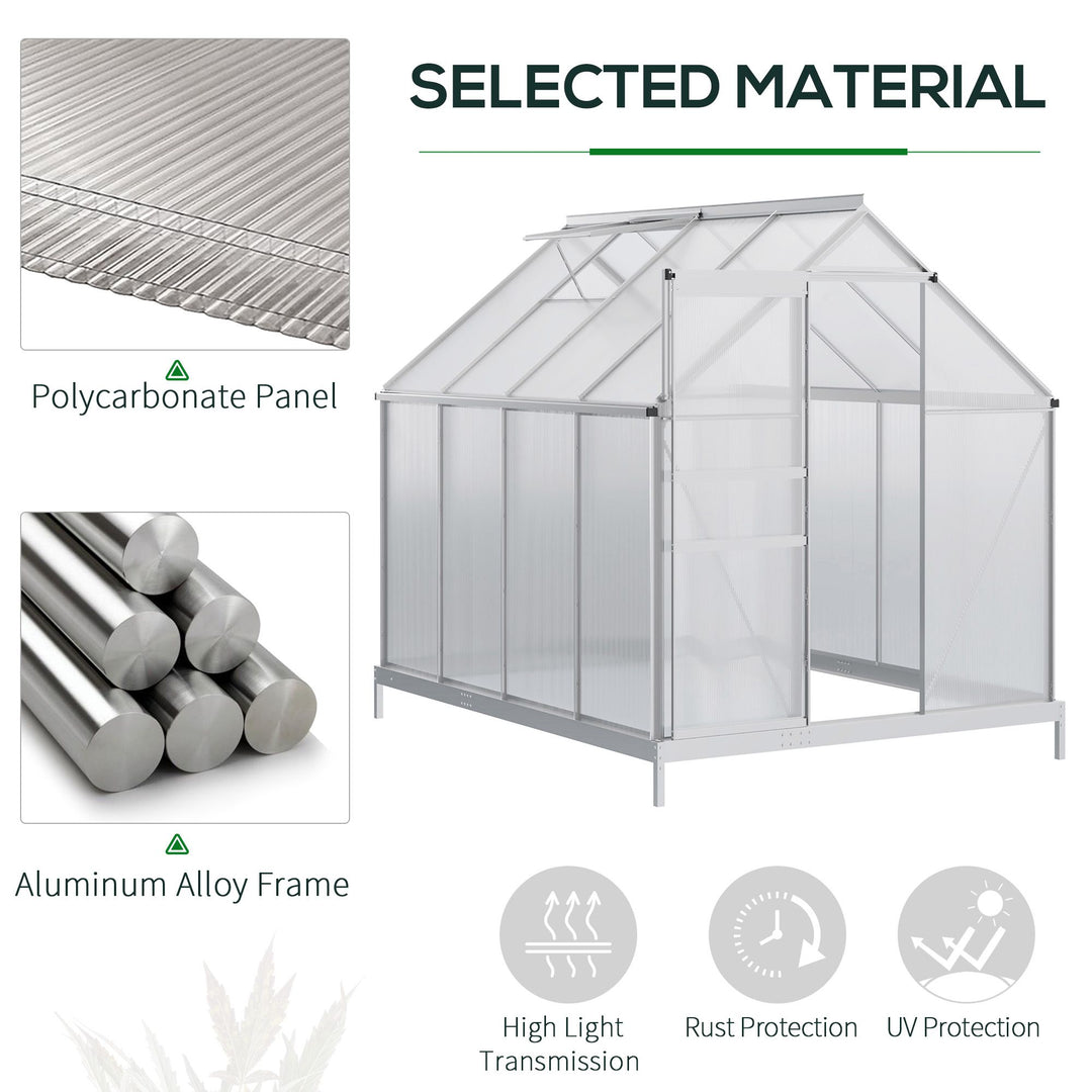 190 x 253 cm Walk-In Polycarbonate Greenhouse - Silver-Tone
