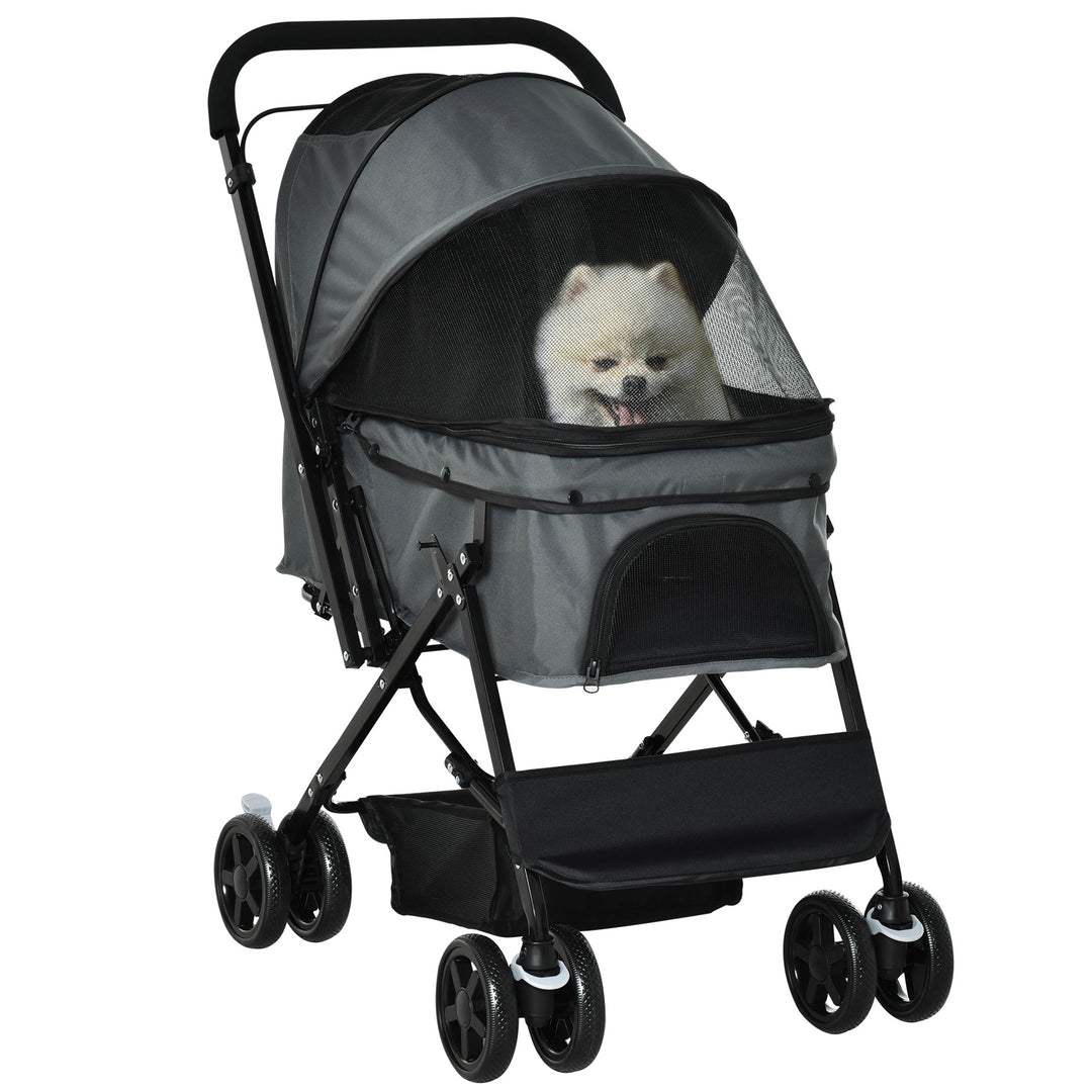MCL Pet Stroller Pushchair Foldable Travel Dog Cat Carriage w/ Reversible Handle Brake Basket