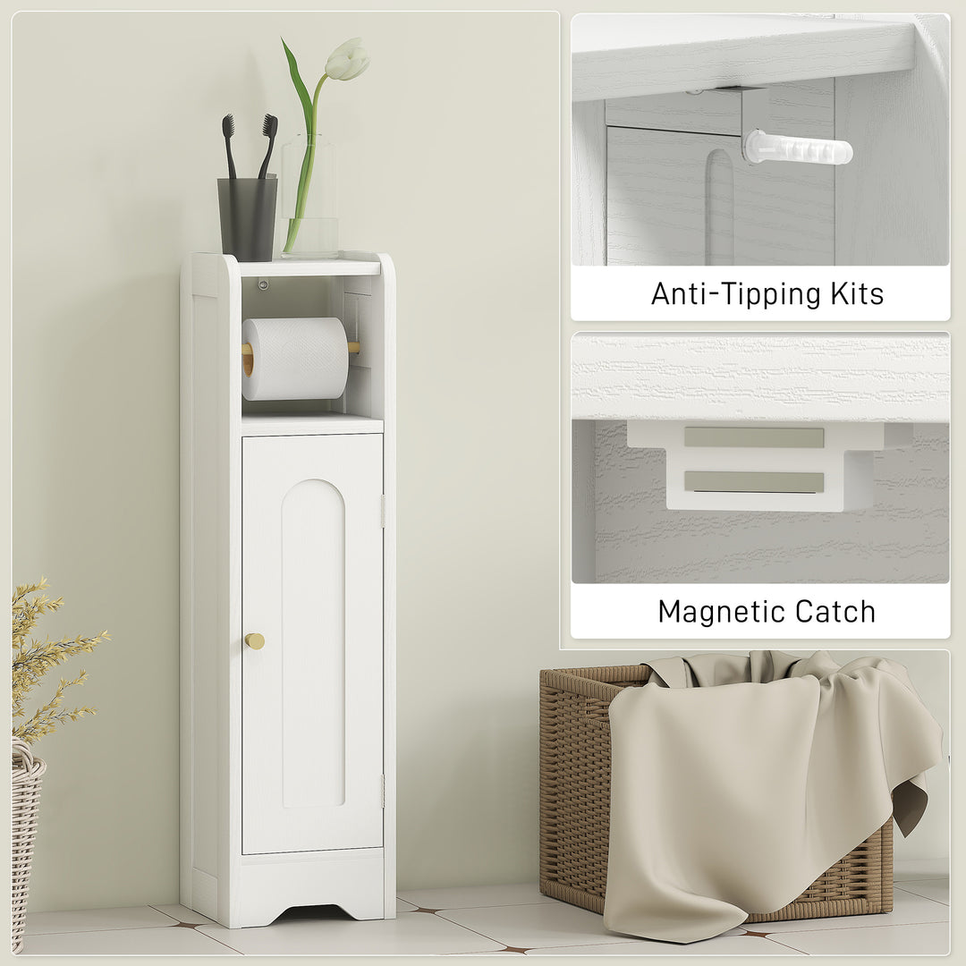 Small Bathroom Storage Cabinet with Toilet Roll Holder - White