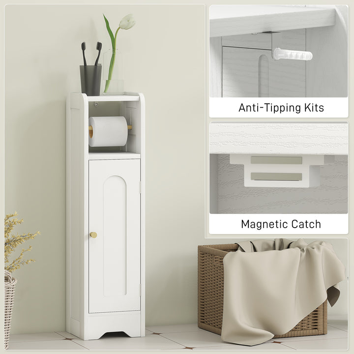 Small Bathroom Storage Cabinet with Toilet Roll Holder - White