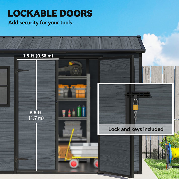 8 x 4 ft Resin Garden Shed, Wood-Effect Outdoor Storage Shed with Floo