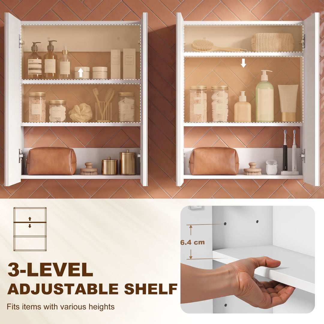 Wall Mounted Bathroom Mirror Storage Cabinet w/ Door Adjustable Shelf,