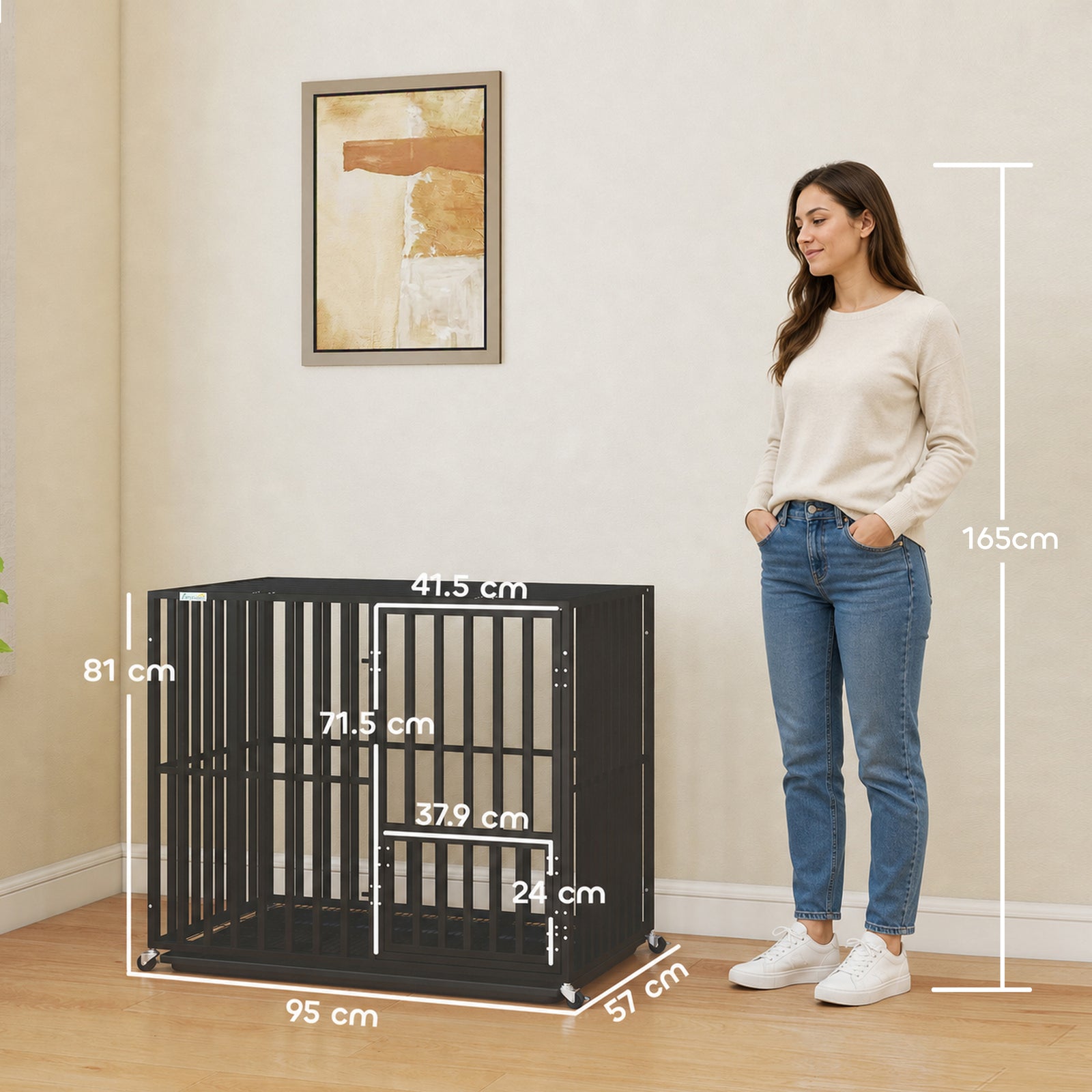 Heavy Duty Dog Crate, Dog Cage with Wheels for Small Medium Breeds, Me