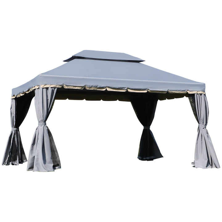 Outsunny 3 x 4m Aluminium Alloy Gazebo Marquee Canopy Pavilion Patio Garden Party Tent Shelter with Nets and Sidewalls