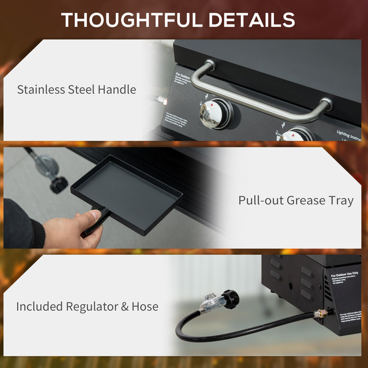 MCL 2 Burner Gas BBQ Grill Outdoor Portable Folding Tabletop Barbecue w/ Lid, Thermometer, Carbon Steel, Black