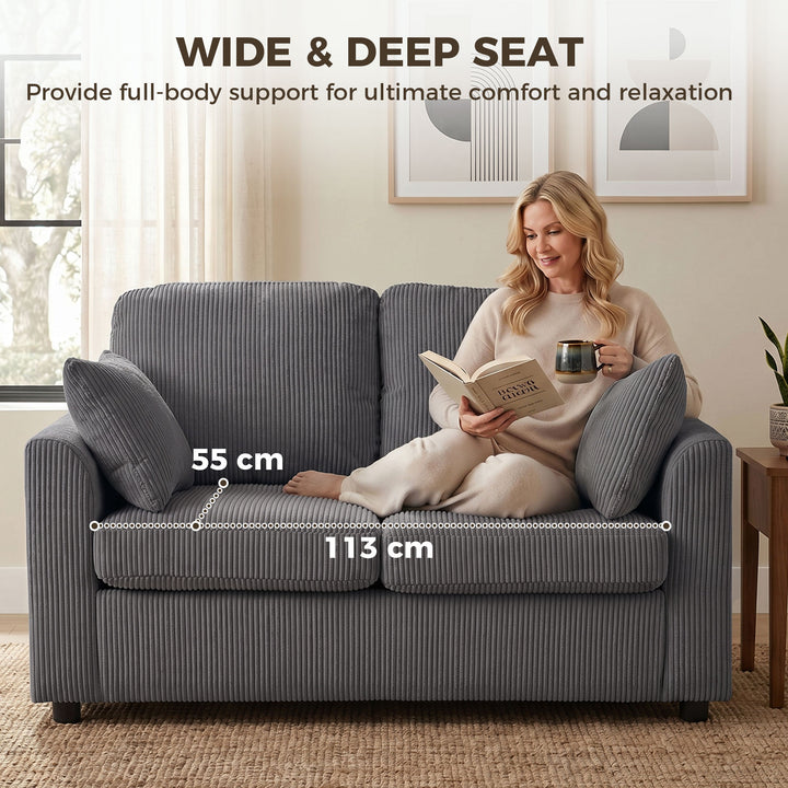 2 Seater Sofa, Corduroy Small Couch with Spring Cushion, Wide and Deep