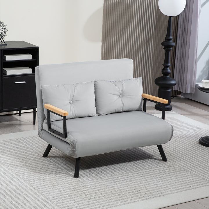 4-in-1 Velvet-Feel Double Sofa Bed, with Pillows - Light Grey