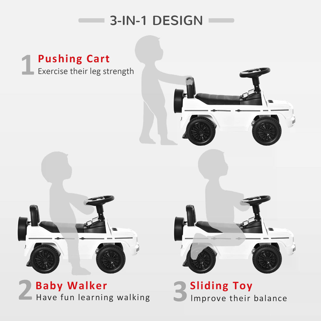 HOMCOM Mercedes-Benz G350 Baby Rider: Foot-to-Floor Slider with Push Handle, Horn & Storage, White | Aosom UK