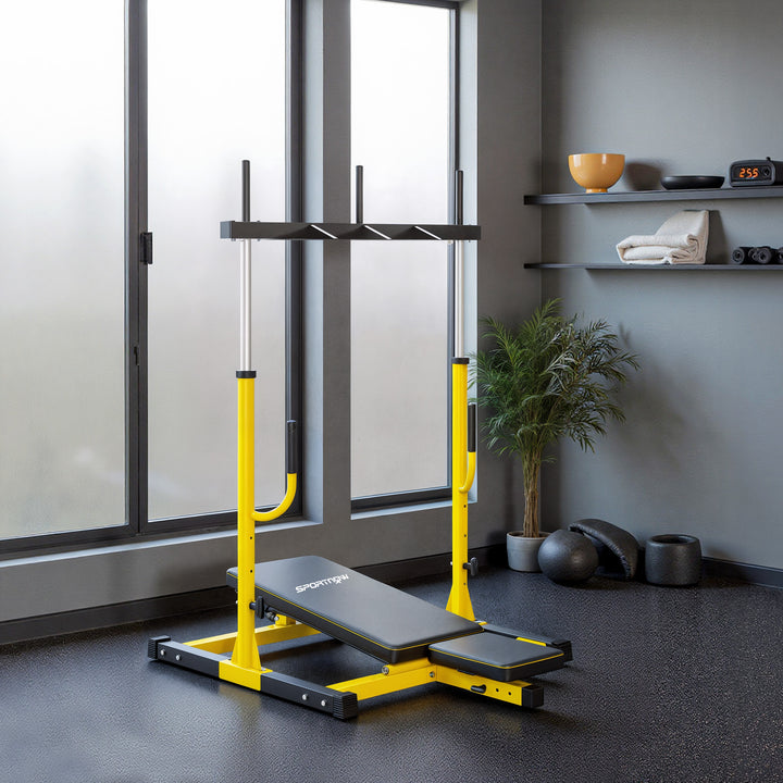 MCL Vertical Leg Press Machine with Adjustable Leg, Back and Head Positions, 2" Olympic Plate Compatible, Yellow