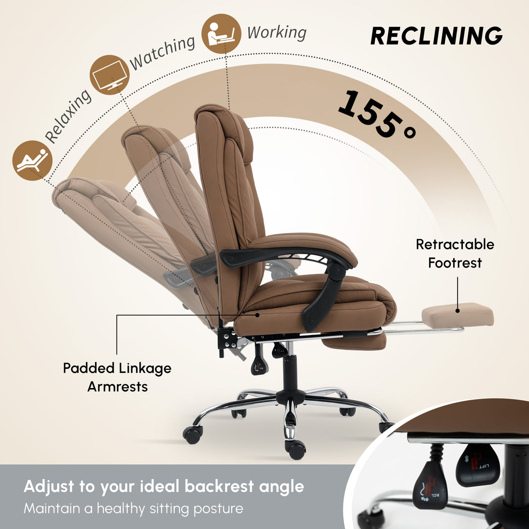 155° Reclining Faux Leather Swivel Office Chair