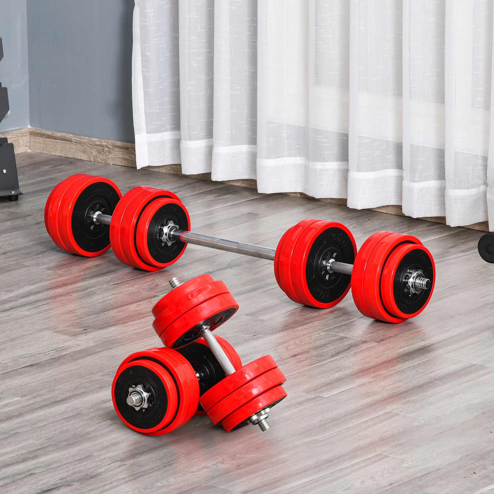 30KGS 2-In-1 Dumbbell & Barbell Adjustable Set Strength Muscle Exercise Fitness Plate Bar Clamp Rod Home Gym Sports Area
