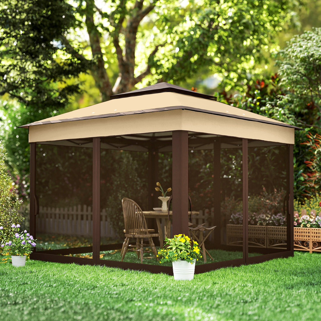 3 x 3(m) Pop Up Gazebo, Height Adjustable Instant Event Shelter with Netting and Carrying Bag, Beige