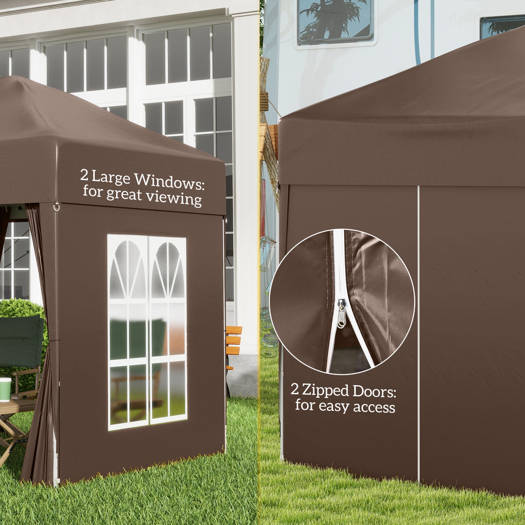 2 x 2 m Garden Pop Up Gazebo, Wedding Party Tent Marquee, Water Resistant Awning Canopy with Sidewalls, Windows, Carry Bag, Coffee