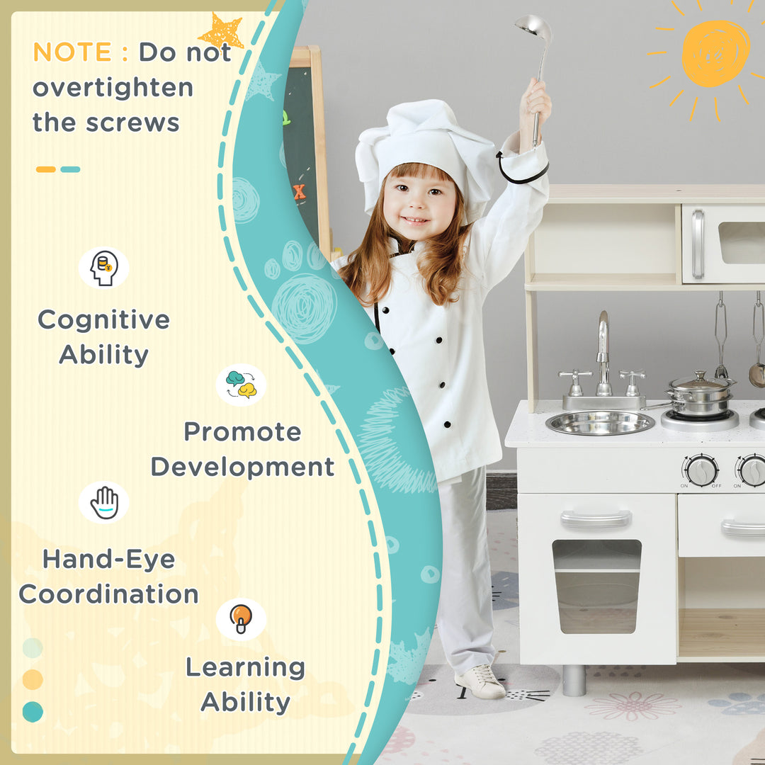 HOMCOM Kids Kitchen Playset Luxury Kitchen Accessories Set Pretend Cooking Set with Telephone Ice Machine, White | Aosom UK