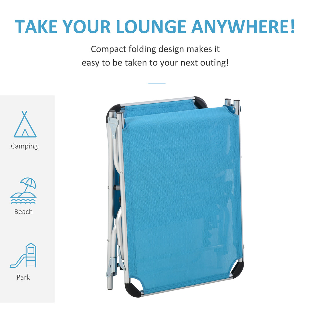 Foldable Outdoor Sun Loungers Set of 2, Reclining Lounge Chair Camping Bed Cot with Pillow 4-Level Adjustable Back Aluminium Frame, Blue