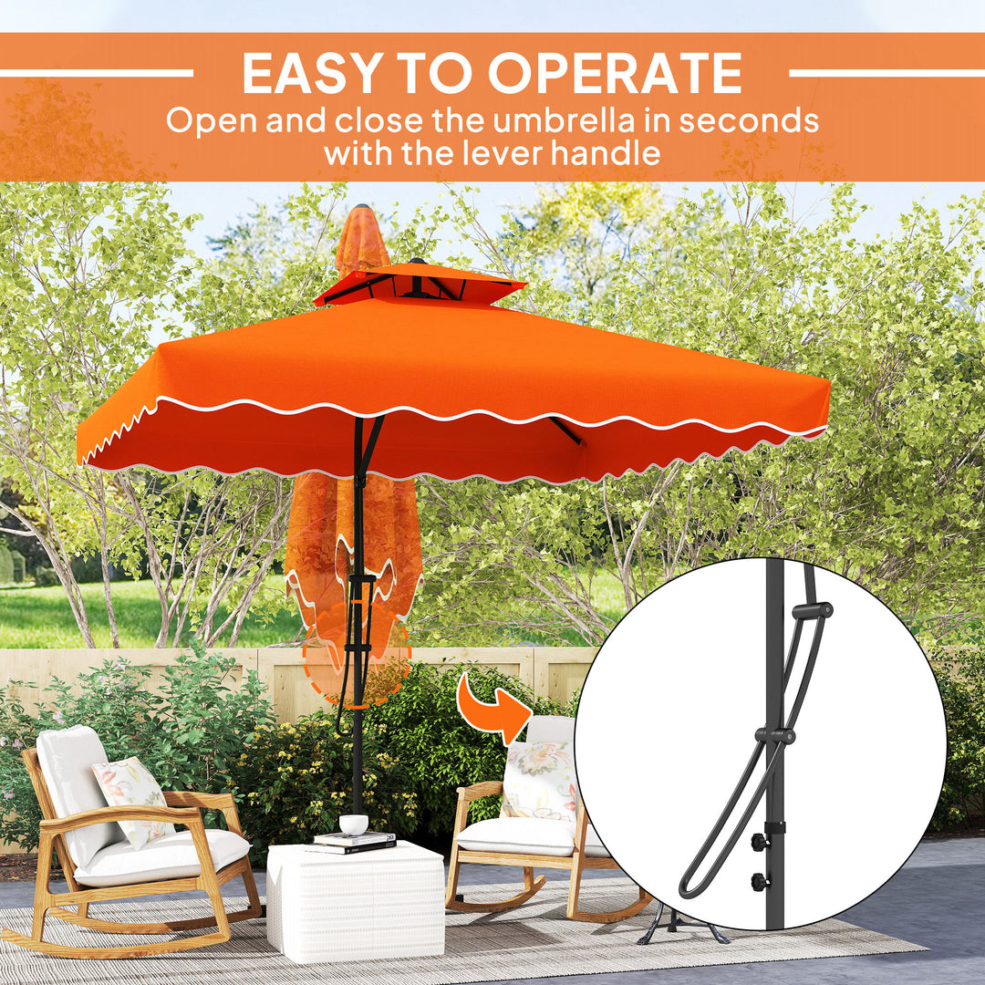 2.5m Cantilever Parasol with Easy Lever, Square Double Top Garden Parasol Umbrella with Ruffles and Cross Base, Overhanging Outdoor Sun Shades, Orange