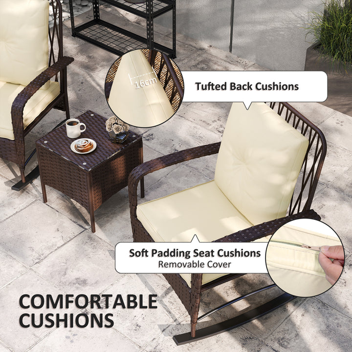 Three-Piece Rocking Chair Rattan Bistro Set - Brown