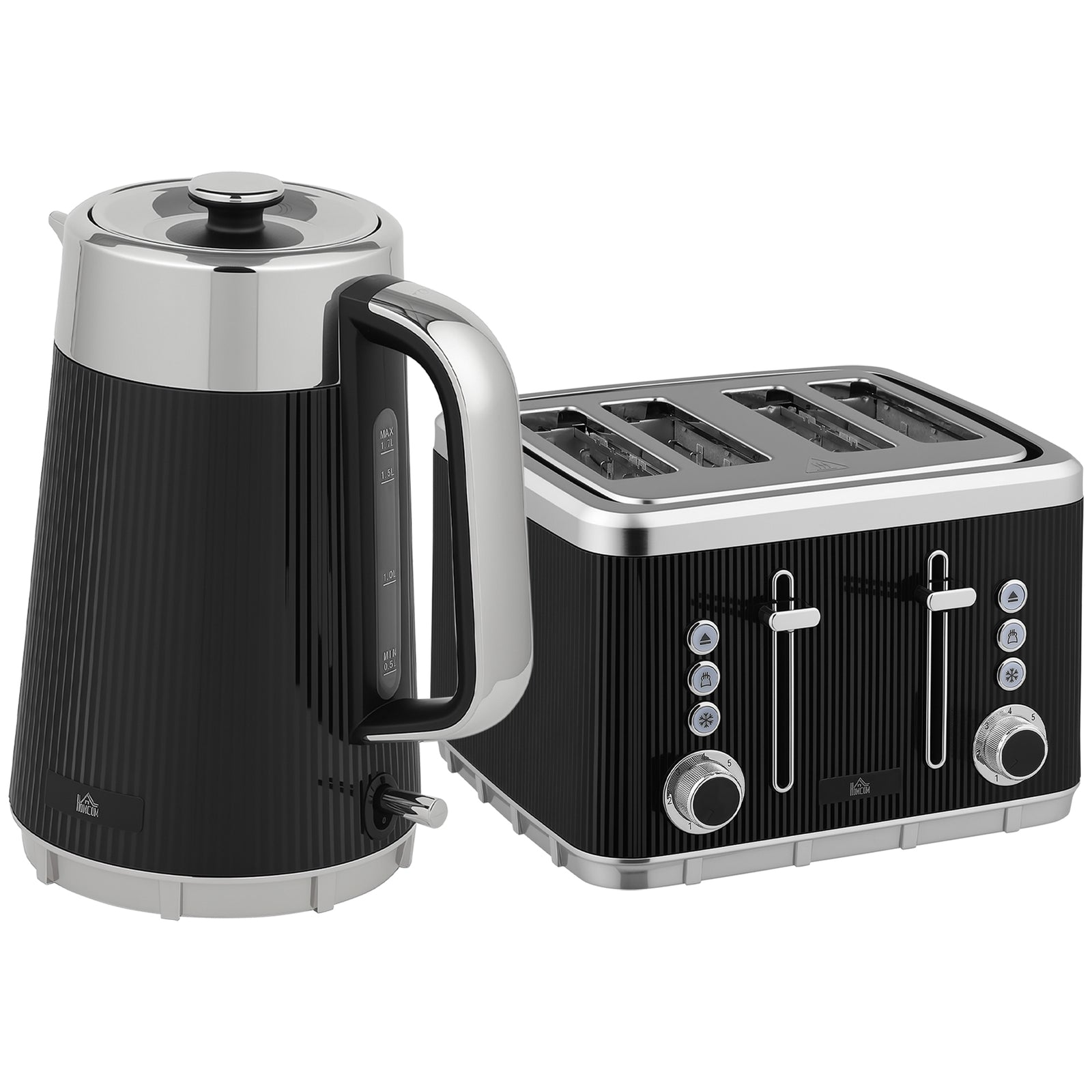 Electric Kettle and Toaster Set, 3000W 1.7L UK Strix Thermostat Rapid Boil Jug Kettle with Limescale Filter, Cool Touch Body, 4 Slice Toaster with 7 Browning Controls, Crumb Tray, Black