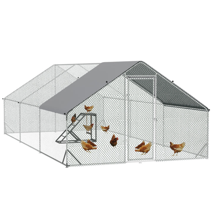 Walk-in Galvanised Steel Chicken Run with Chicken Activity Shelf and Cover, 3 x 6 x 2m