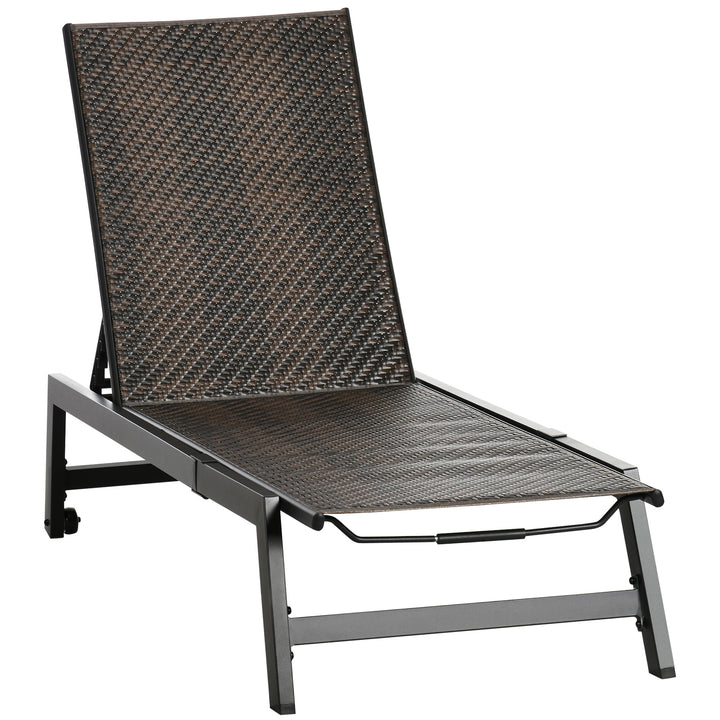Rattan Sun Lounger, with Five-Position Back - Brown/Black