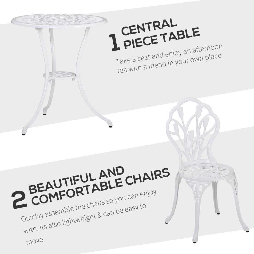 3 Piece Patio Bistro Set for 2, Outdoor Aluminium Garden Table and Chairs with Umbrella Hole for Balcony, White