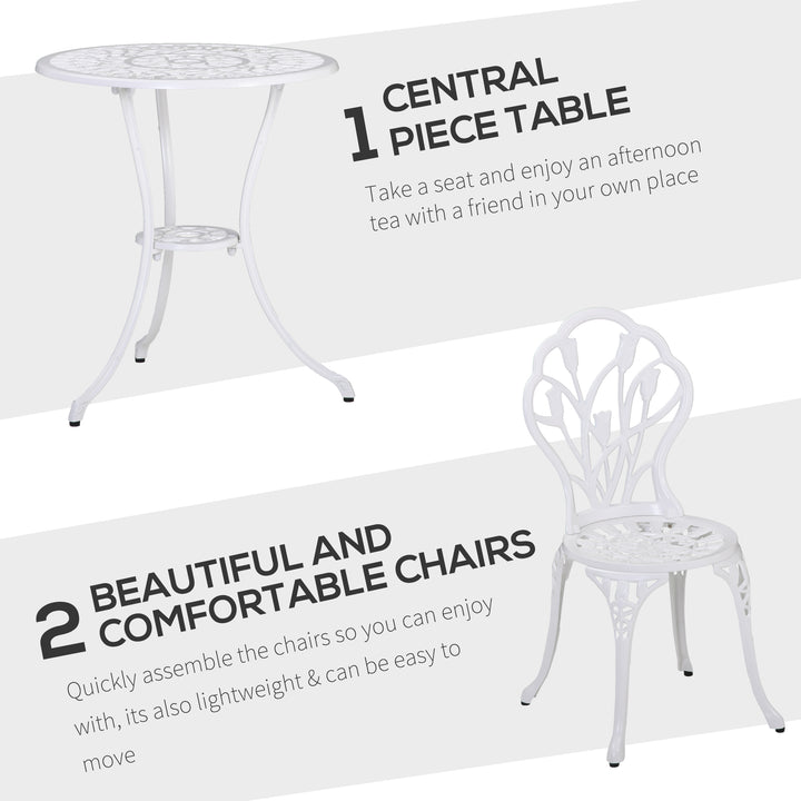 3 Piece Patio Bistro Set for 2, Outdoor Aluminium Garden Table and Chairs with Umbrella Hole for Balcony, White