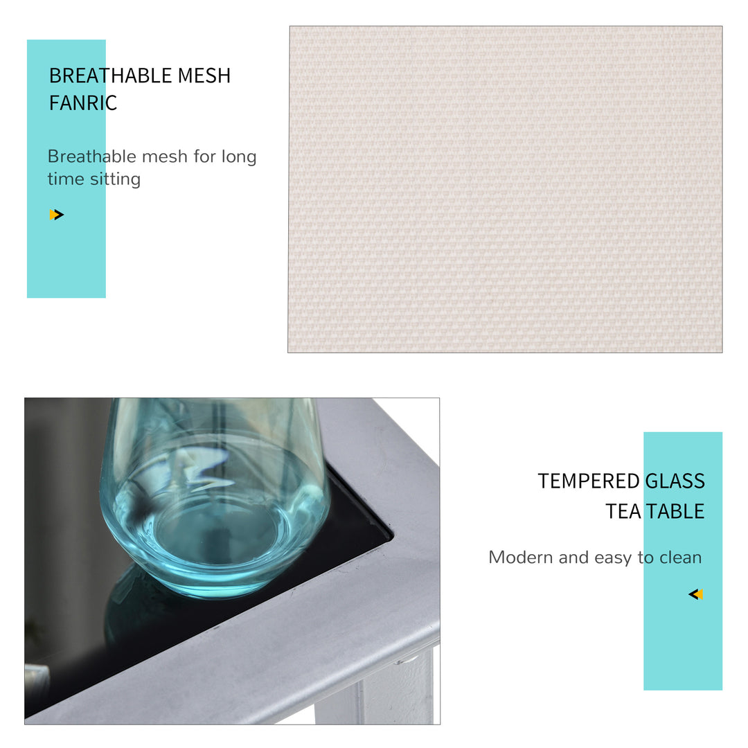 MCL 3 Pieces Lounge Chair Set Metal Frame Garden Outdoor Recliner Sunbathing Chair with Table, Cream