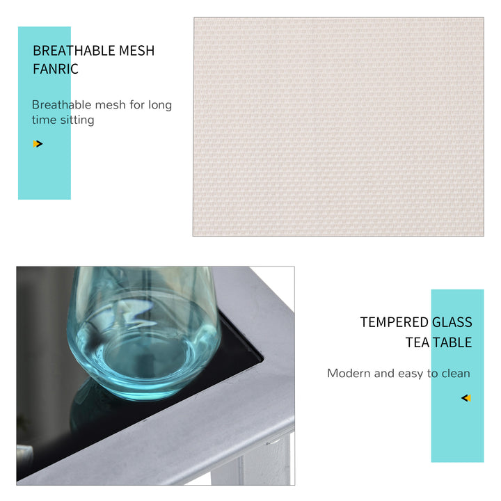 MCL 3 Pieces Lounge Chair Set Metal Frame Garden Outdoor Recliner Sunbathing Chair with Table, Cream