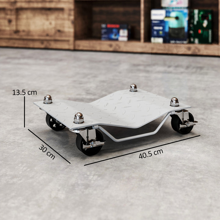 MCL Two-Piece Car Wheel Dolly with Swivel Casters, Non-Slip Metal Plates, 680kg Capacity, Grey