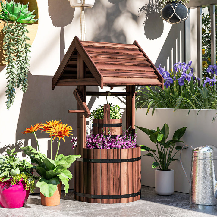 Wood Wishing Well for Outside with Hanging Bucket, Wishing Well Plante