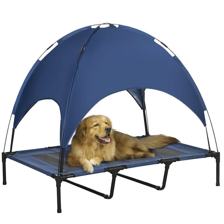 PawHut Elevated Pet Retreat: Waterproof Mesh Cot with UV Canopy for XL Dogs, 122 x 92 x 108 cm, Azure Blue | Aosom UK