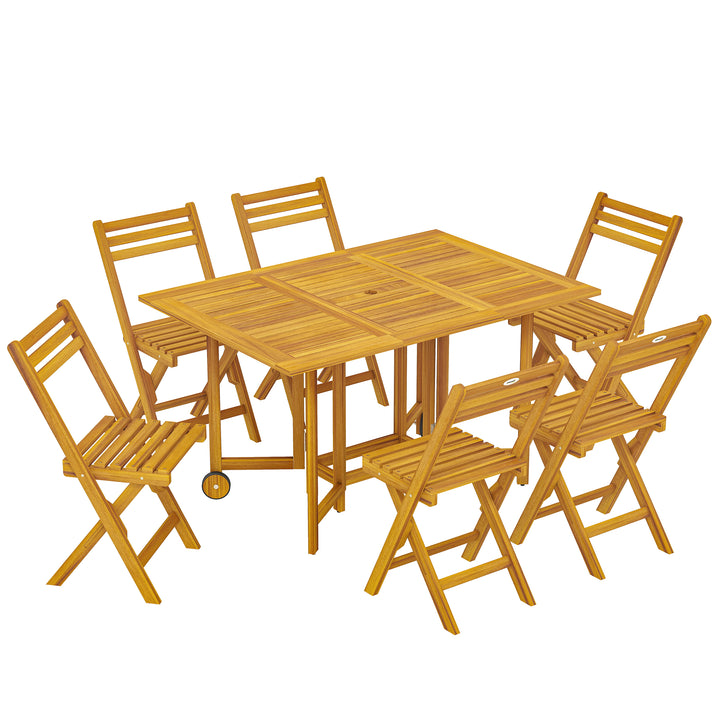 7 Pieces Garden Dining Set, Extending Dining Table and 6 Folding Chair