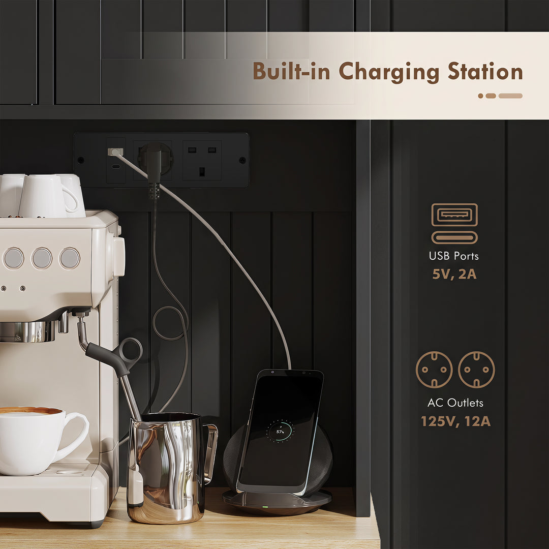 173 cm Tall Kitchen Cupboard with Charging Station, Pantry Storage Cab