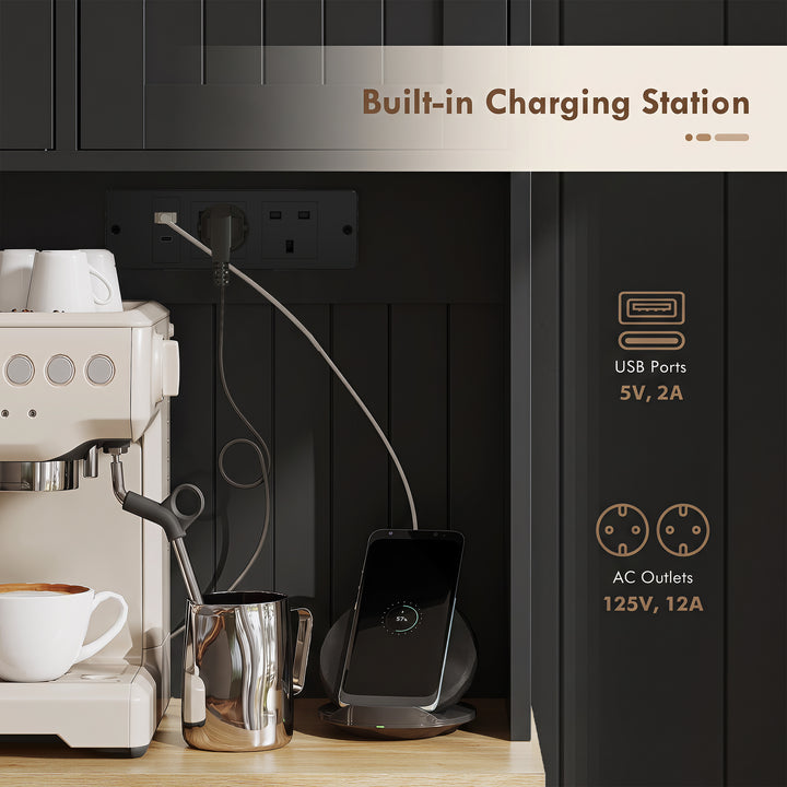 173 cm Tall Kitchen Cupboard with Charging Station, Pantry Storage Cab