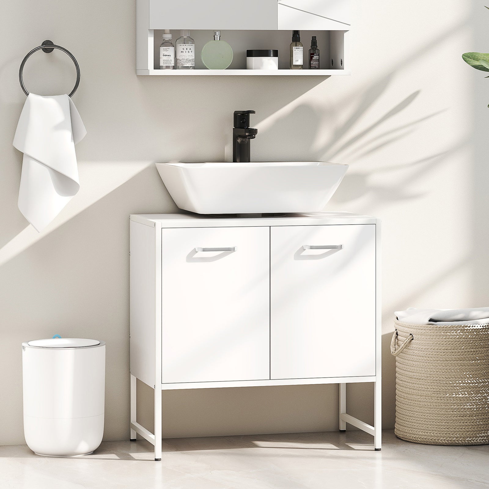 Bathroom Vanity Unit, Under Sink Storage Cabinet with Soft-Close Doors for Basin without or with Pedestal, White