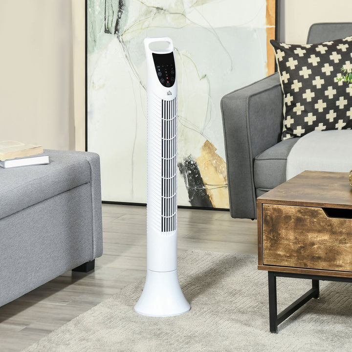 HOMCOM Tower Fan, 36'', with 3 Speeds, 3 Modes, 7.5h Timer, 70鎺?Oscillation, LED Control Panel, Remote Control, White | Aosom UK