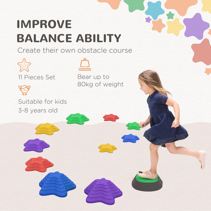 ZONEKIZ Kids Stepping Stones, 11 Pieces Balance River Stones for Obstacle Course, Stackable Non-Slip Starfish Shape, Sensory Play | Aosom UK