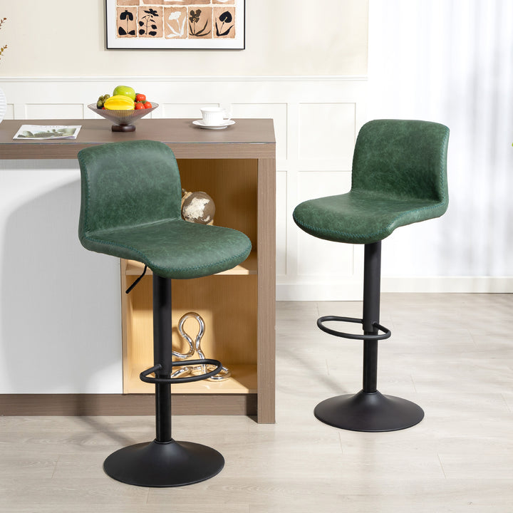 MCL Bar Stools Set of 2, PU Leather Barstools with Backrest and Footrest for Kitchen, Counter, Breakfast Bar, Green