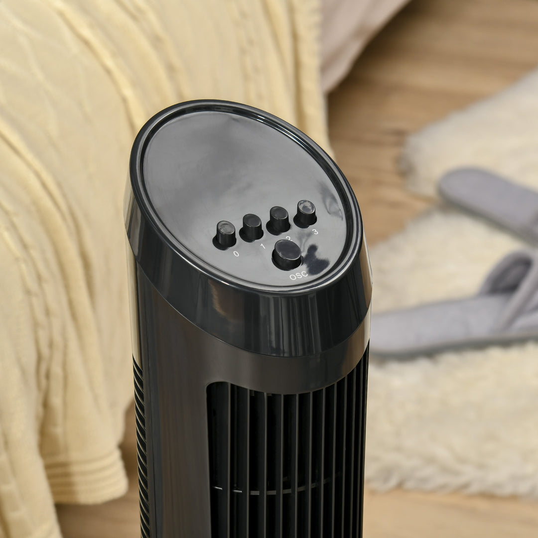 HOMCOM Ultra-Slim Tower Fan: 3 Speeds, Noise Reduction Tech for Indoor Cooling, Sleek Black | Aosom UK