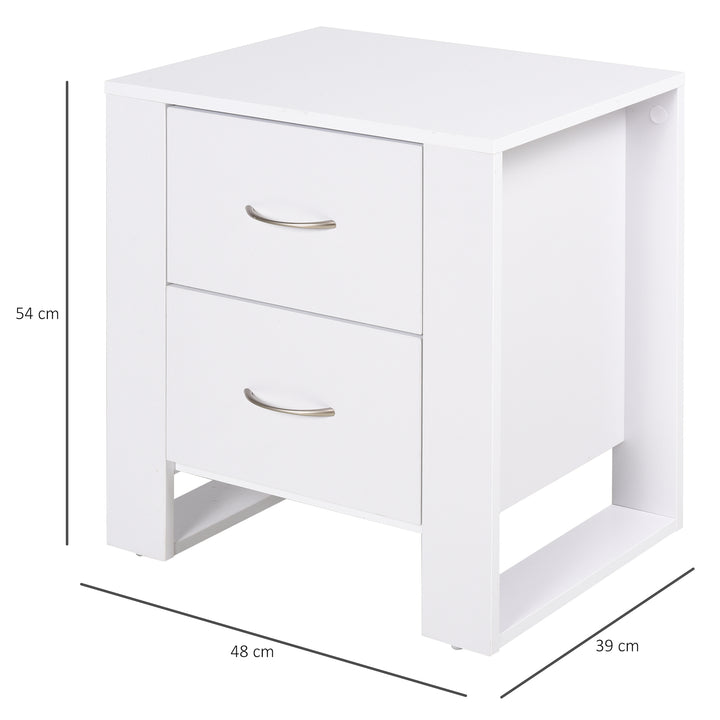 HOMCOM Bedside Table with 2 Drawers, Modern Boxy Design, Elevated Base, Melamine Finish, Bedroom Storage, White | Aosom UK