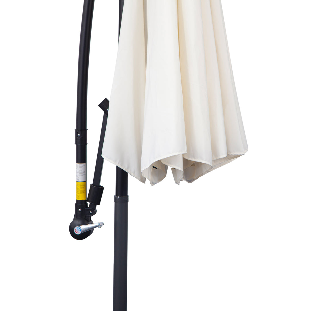 3m Banana Umbrella Parasol, Offset Cantilever Parasol Umbrella with Cross Base, Cream White