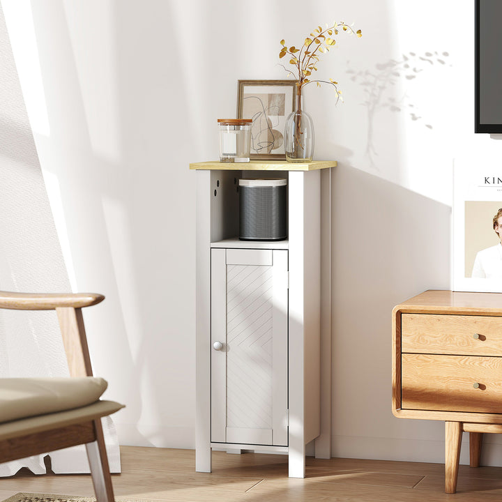 Slim Bathroom Storage Unit with Open Shelf, Bathroom Storage Cabinet with Adjustable Shelf, 32 x 30 x 80 cm, White