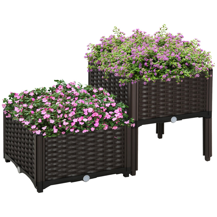 MCL Set of 2 26L Garden Raised Bed Elevated Patio Flower Plant Planter Box PP Vegetables Planting Container, Brown