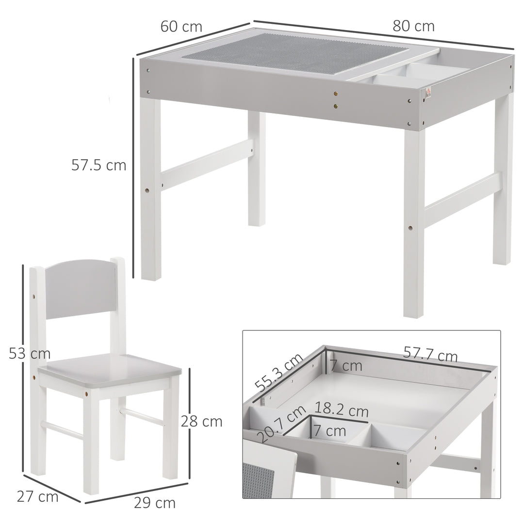 ZONEKIZ Kids Table and Chair Set, with Storage Space - Grey | Aosom UK