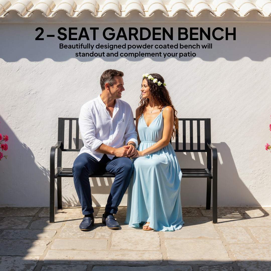 Metal Garden Bench Loveseat with Slatted Seat